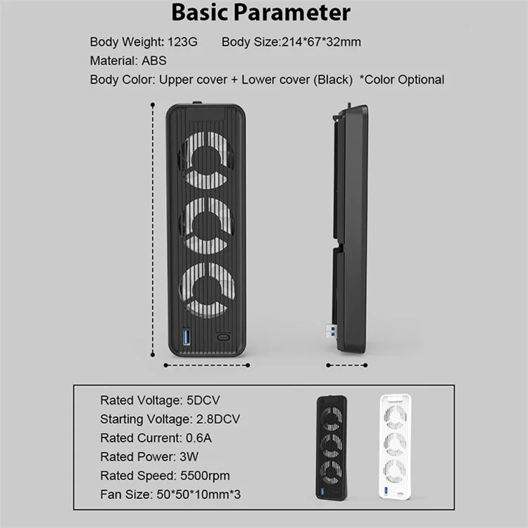 For PS5 Game Console ABS Cooling Fan 2-Gear Wind Heat Dissipation USB Fan Cooler - White