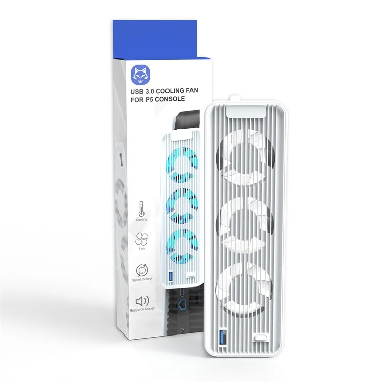For PS5 Game Console ABS Cooling Fan 2-Gear Wind Heat Dissipation USB Fan Cooler - White