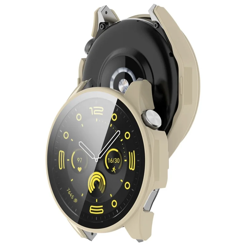 For Honor Watch 4 Pro Watch Case PC Full Coverage Protective Cover with Tempered Glass Screen Film - Ivory White