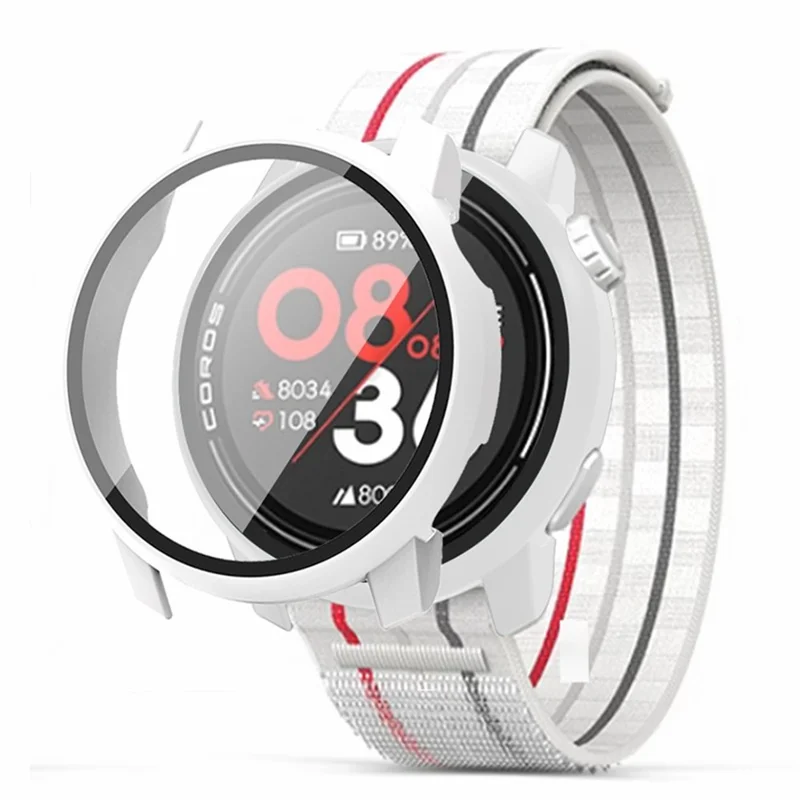 For Coros Pace 3 Watch Case All-Round PC Cover with Tempered Glass Screen Protector - White