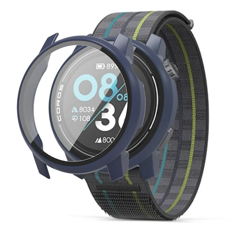 For Coros Pace 3 Watch Case All-Round PC Cover with Tempered Glass Screen Protector - Midnight Blue