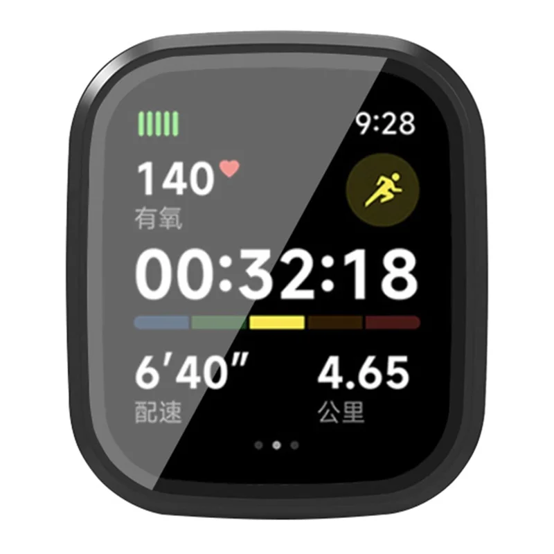 Para Xiaomi Redmi Watch 3 Funda de PC Dura con Protector de Pantalla de Vidrio Templado - Negro