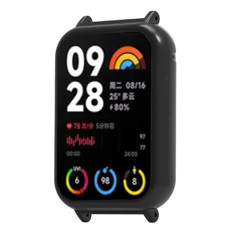 For Xiaomi Smart Band 8 Pro Watch Case Hard PC Frame Cover with 20mm Adapter Connector - Black