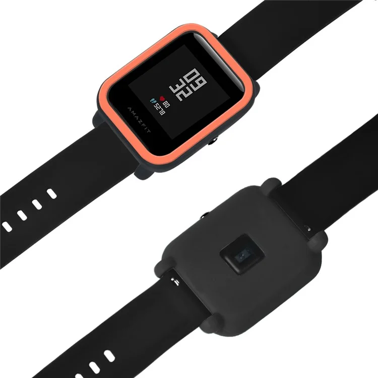 Für Huami Amazfit Bip / Bip Lite Protective Edge Case Dual Color Silicone Watch Cover - Schwarz+Orange