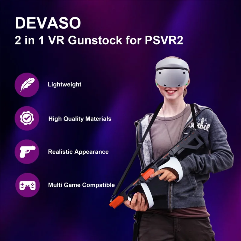 DEVASO Per Controller Sony PS VR2 Gun Stock VR Game Grip Case Parti di ricambio per VR Headset - Nero
