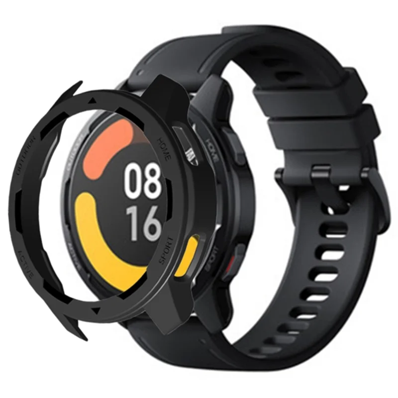For Xiaomi Watch S1 Active / Watch Color 2 Protective Cover Hard PC Watch Case Hollow Frame - Black