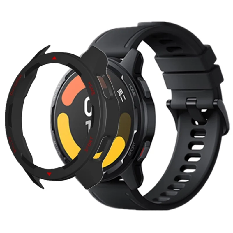 For Xiaomi Watch S1 Active / Watch Color 2 Protective Cover Hard PC Watch Case Hollow Frame - Black+Red