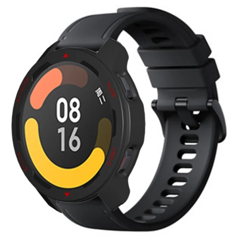 For Xiaomi Watch S1 Active / Watch Color 2 Protective Cover Hard PC Watch Case Hollow Frame - Black+Red