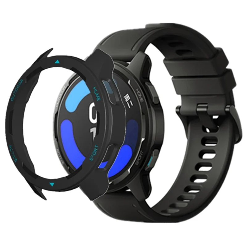 For Xiaomi Watch S1 Active / Watch Color 2 Protective Cover Hard PC Watch Case Hollow Frame - Black+Blue