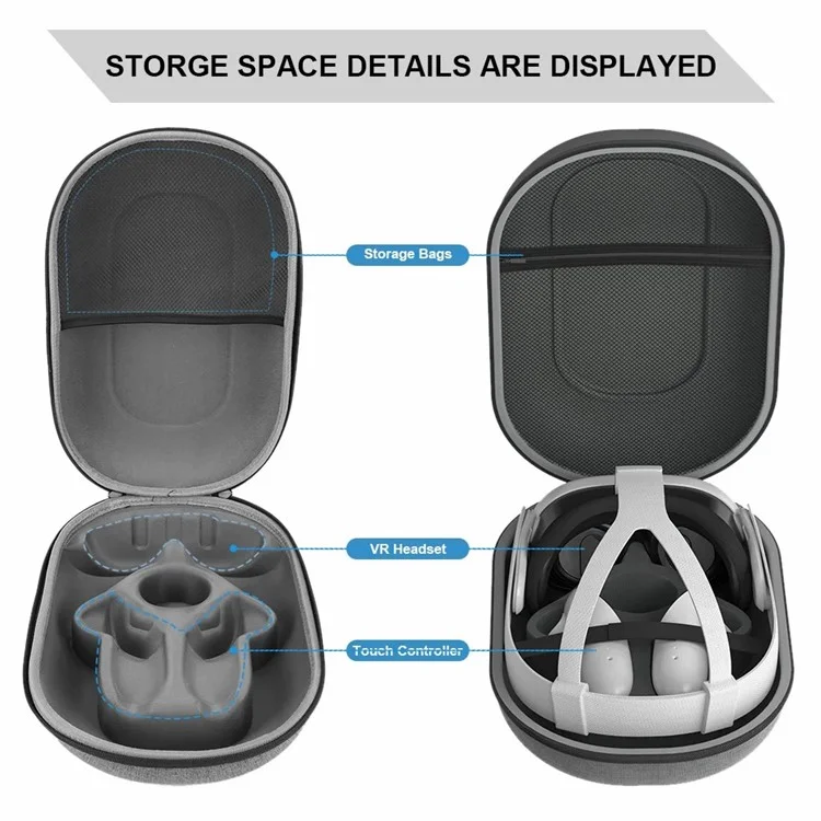 AL-Q022 For Meta Quest 3 VR Headset Carrying Case EVA+Polyester Portable Storage Bag