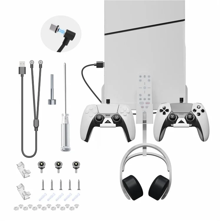 JYS P5177 para PlayStation PS5 Slim Wall Mount Bracket Carregador de Controle Aéreo Suporte de Fone de Ouvido