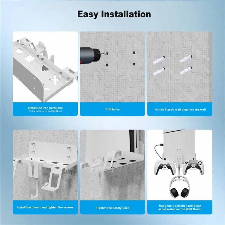 JYS P5177 para PlayStation PS5 Slim Wall Mount Bracket Carregador de Controle Aéreo Suporte de Fone de Ouvido
