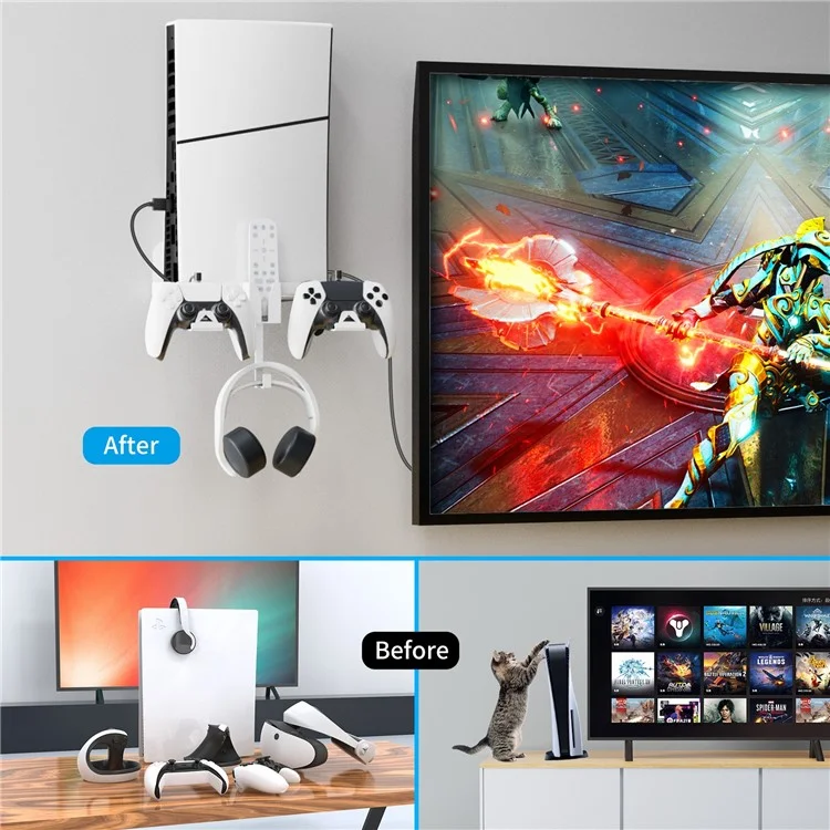 JYS P5177 para PlayStation PS5 Slim Wall Mount Bracket Carregador de Controle Aéreo Suporte de Fone de Ouvido