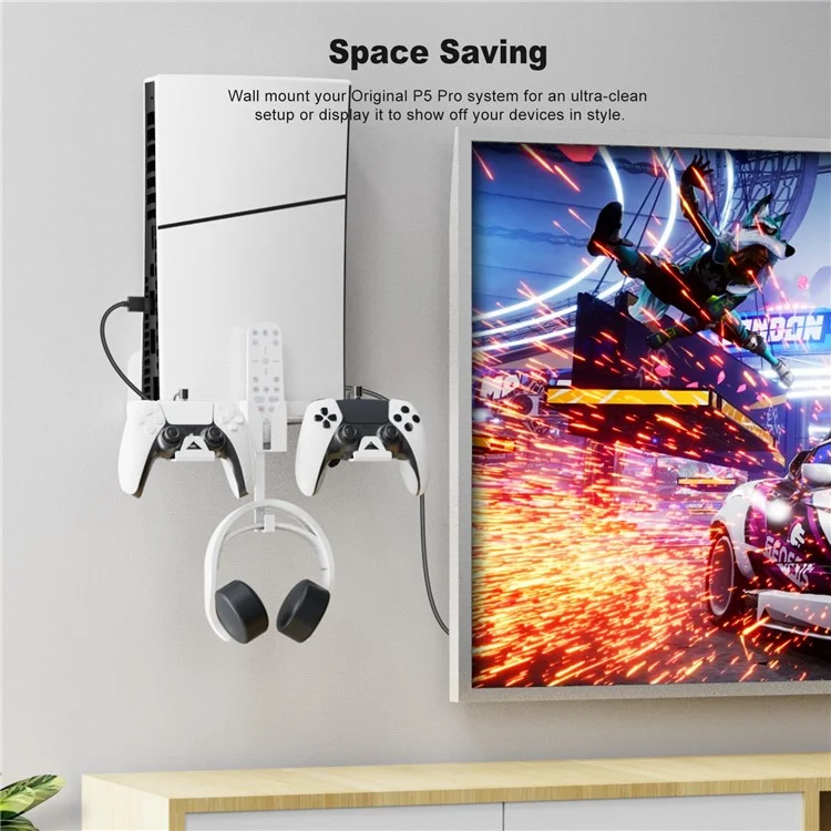 JYS P5177 para PlayStation PS5 Slim Wall Mount Bracket Carregador de Controle Aéreo Suporte de Fone de Ouvido