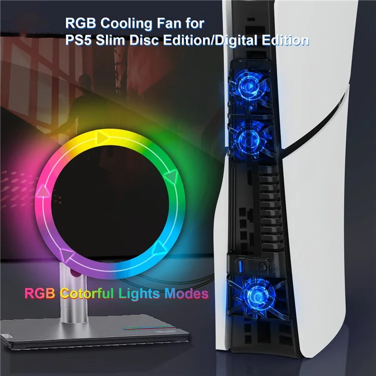JYS P5175 für Sony PS5 Slim Cooling Fan Game Console Heat Dissipation RGB Effect Light Cooler Fan