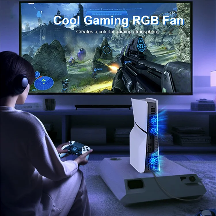 JYS P5175 für Sony PS5 Slim Cooling Fan Game Console Heat Dissipation RGB Effect Light Cooler Fan