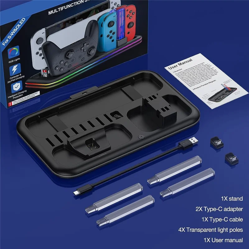 HONCAM DZ601 RGB Light Charging Station for Nintendo Switch Game Console / Controller Heat Dissipation Charging Dock Stand - White