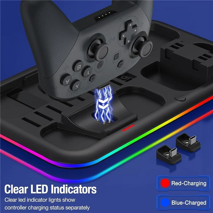 HONCAM DZ601 RGB Light Charging Station for Nintendo Switch Game Console / Controller Heat Dissipation Charging Dock Stand - Black