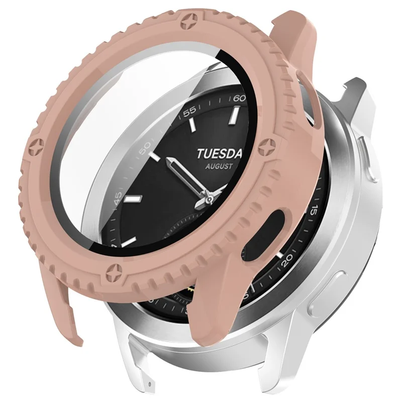 For Xiaomi Watch S3 Protective Cover Hard PC Watch Case  with Tempered Glass Screen Protector - Pink
