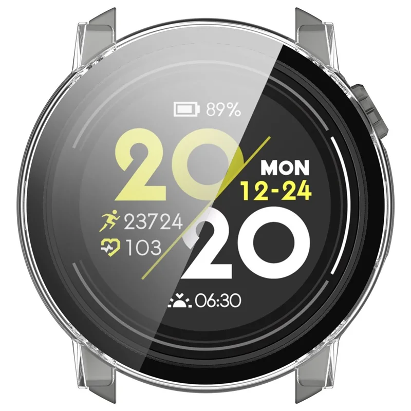 For Coros Pace 3 Protective Case Hard PC Watch Cover with Tempered Glass Screen Protector - Transparent White