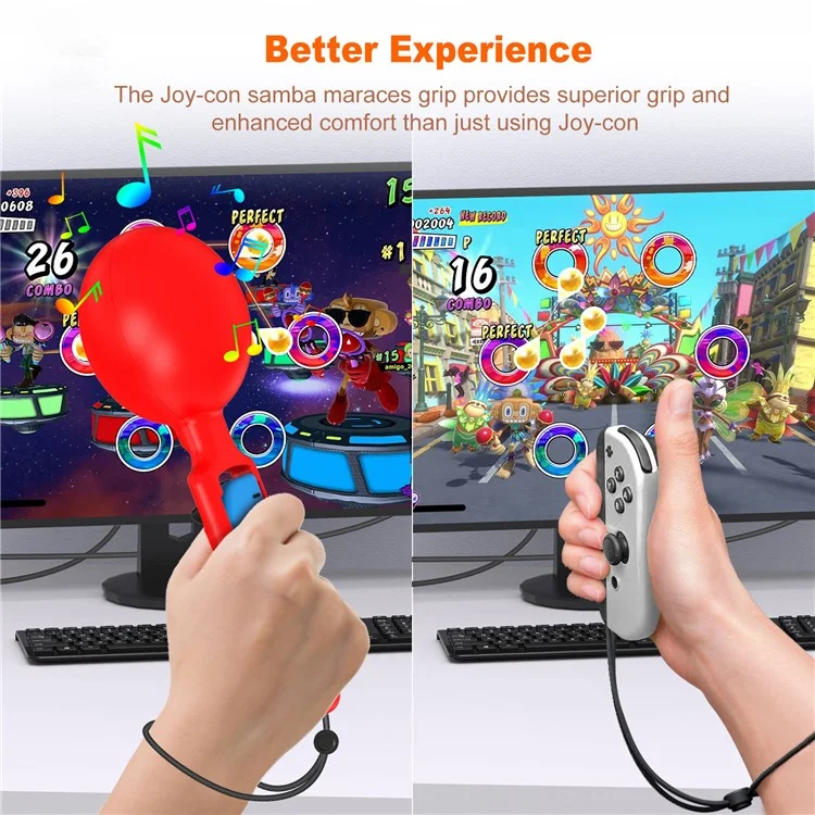JYS JYS-NS251 2PCS Para Nintendo Switch Joy-Con Music Sand Hammer Hand Grips Game Controllers - Vermelho+Azul