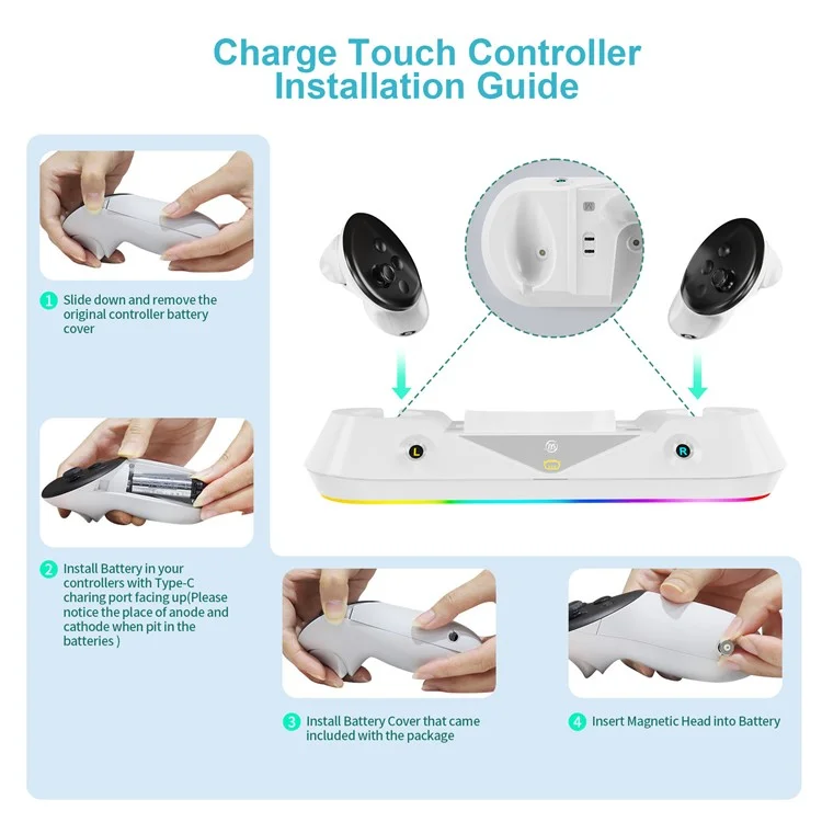 JYS JYS-MQ001 Para Meta Quest 3 VR Headset Controller Charge Dock Magnetic Charging Base