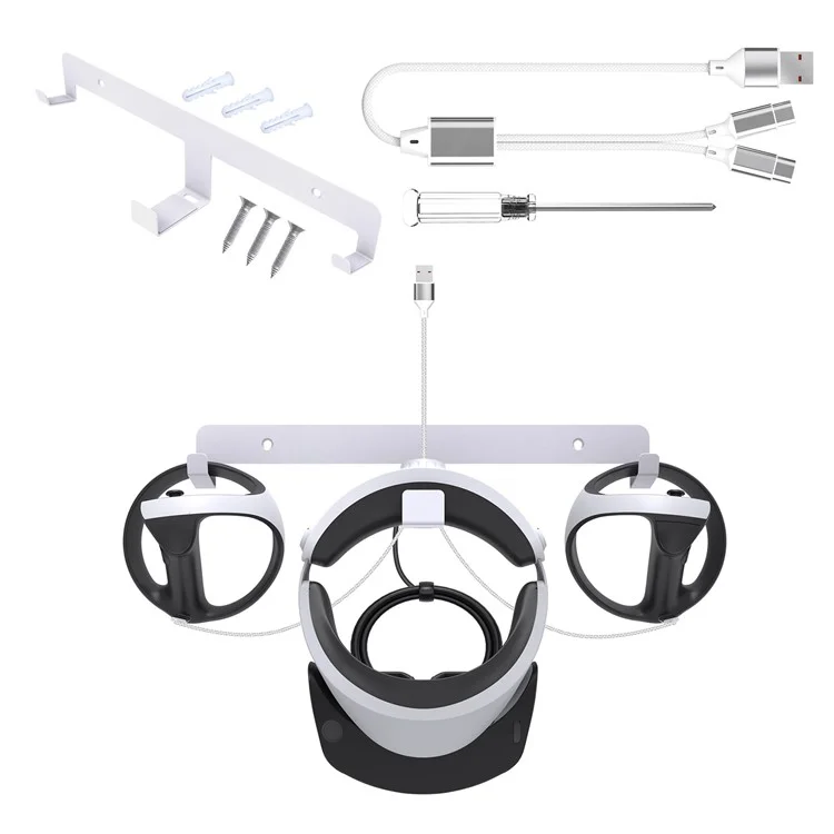 JYS JYS-P5170 Für PS VR2 Wandhalterung Eisenaufbewahrungsständer VR-Headset Controller Rack mit Ladekabel