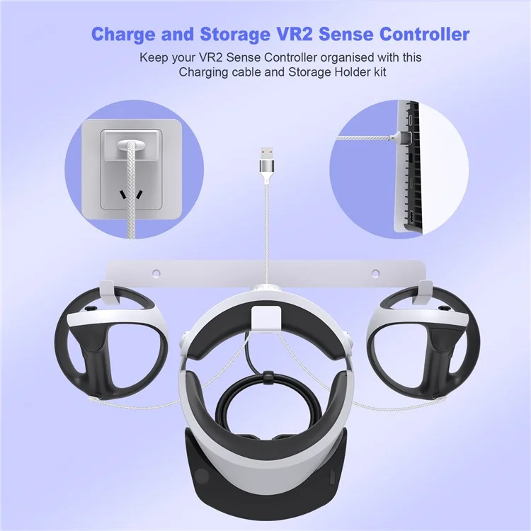 JYS JYS-P5170 Für PS VR2 Wandhalterung Eisenaufbewahrungsständer VR-Headset Controller Rack mit Ladekabel