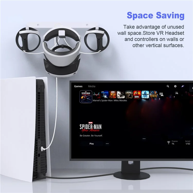 JYS JYS-P5170 Für PS VR2 Wandhalterung Eisenaufbewahrungsständer VR-Headset Controller Rack mit Ladekabel