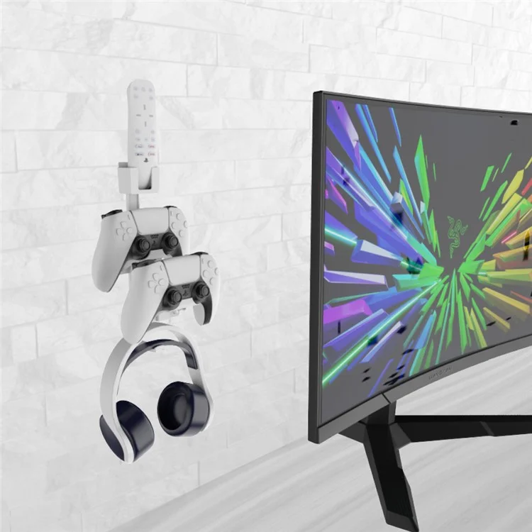 JYS JYS-P5125 Para PS5 / PS4 / Xbox / Nintendo Switch Soporte de Pared ABS Estante de Almacenamiento de Auriculares y Gamepad - Blanco
