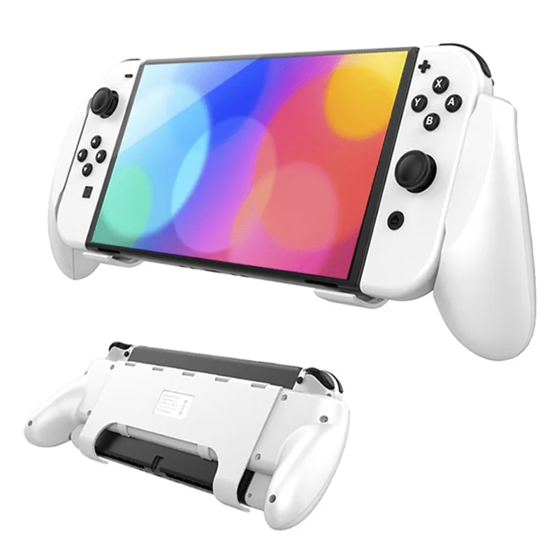 JYS NS218 For Nintendo Switch OLED Game Console ABS Hand Grip Kickstand Case with Game Card Holder - White