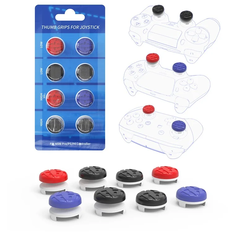 JYS JYS-P5147 Set di 8 pezzi per Controller PS5 / PS4 / Switch Pro Cappuccio per joystick Alto e Basso