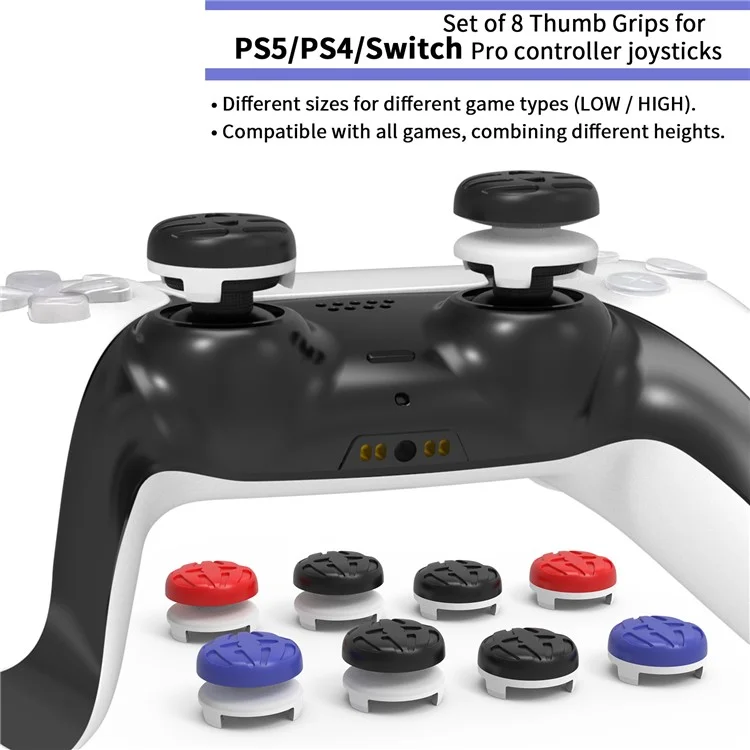 JYS JYS-P5147 Set di 8 pezzi per Controller PS5 / PS4 / Switch Pro Cappuccio per joystick Alto e Basso