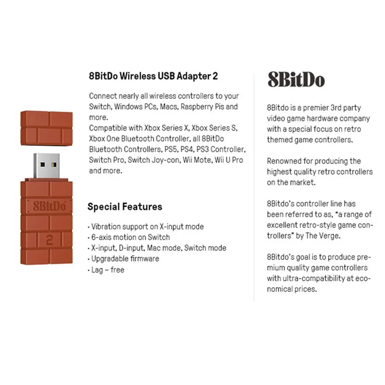 8BITDO Per Nintendo Switch / Switch OLED / PS5 / PS4 Joystick Wireless USB Bluetooth Ricevitore Adattatore
