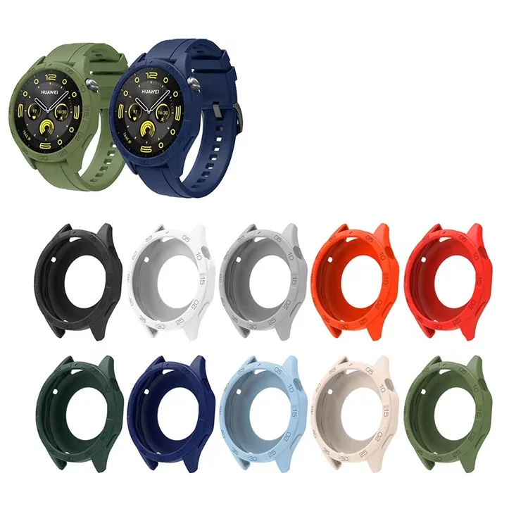 For Huawei Watch GT 4 46mm Protective Case Anti-Scratch Silicone Cover with Dial Plate - Navy Blue