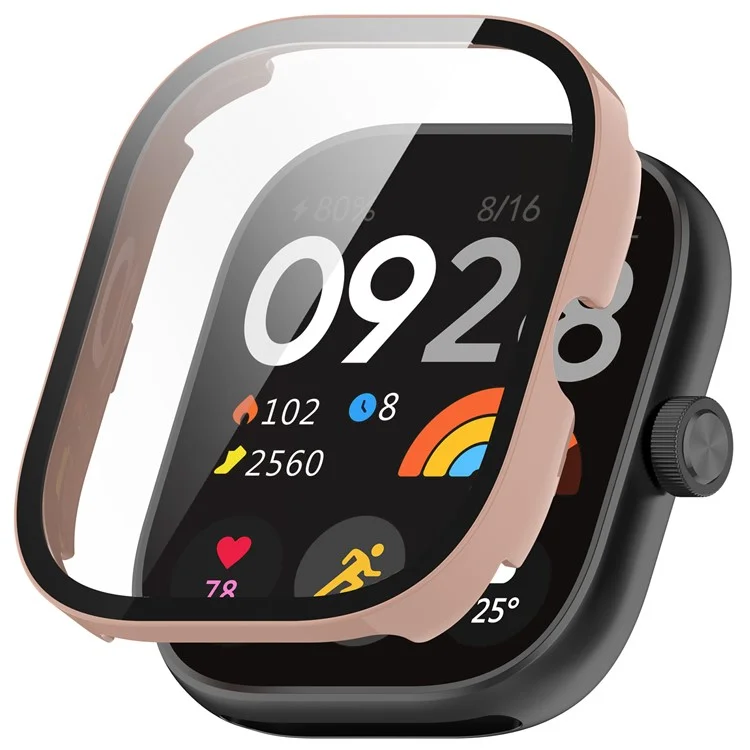 Para Xiaomi Redmi Watch 4 Estuche Protector Completo PC Cubierta de Reloj con Protector de Pantalla de Vidrio Templado - Rosa