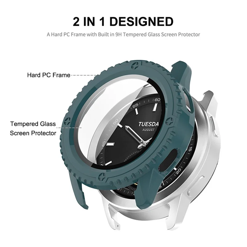 ENKAY HAT PRINCE For Xiaomi Watch S3 Case with Tempered Glass Screen Protector Hard PC Watch Cover - Dark Blue