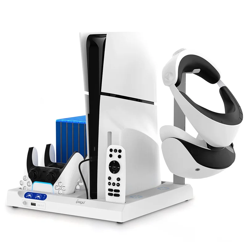 IPEGA PG-P5S028 For PS5 / PS5 Slim Console Cooling Base Headset Disc Storage Rack with USB Port and Light