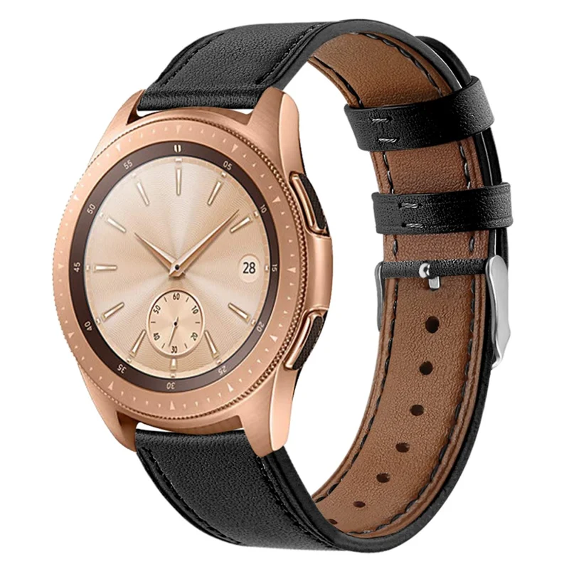 For Huawei Watch GT 42mm / 46mm / Watch GT 2 42mm / 46mm / Samsung Galaxy Watch 46mm Watch Strap Top Layer Cowhide Wrist Band - Black