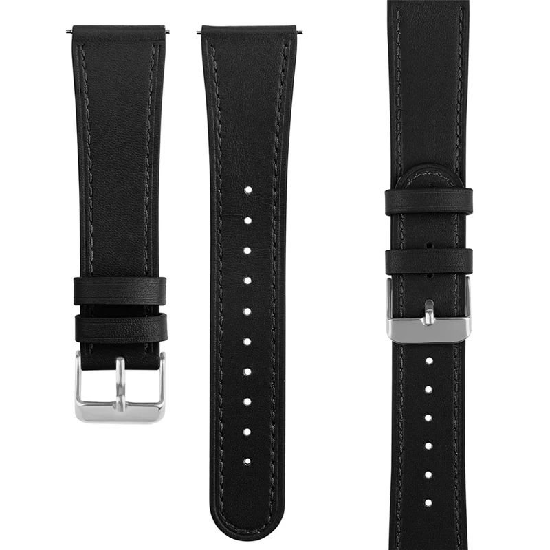 For Huawei Watch GT 42mm / 46mm / Watch GT 2 42mm / 46mm / Samsung Galaxy Watch 46mm Watch Strap Top Layer Cowhide Wrist Band - Black