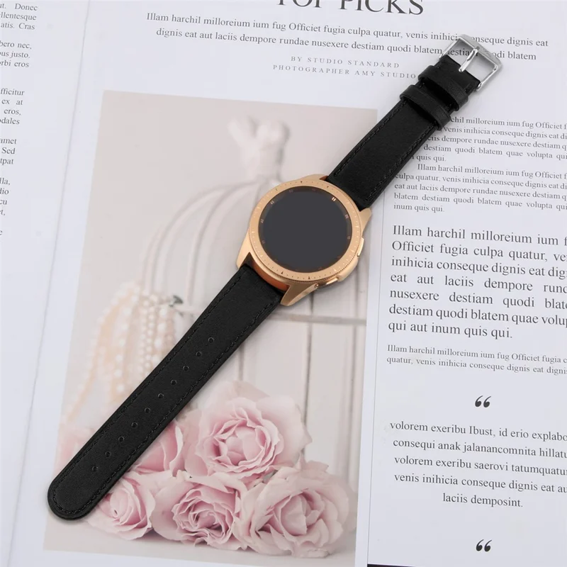 For Huawei Watch GT 42mm / 46mm / Watch GT 2 42mm / 46mm / Samsung Galaxy Watch 46mm Watch Strap Top Layer Cowhide Wrist Band - Black