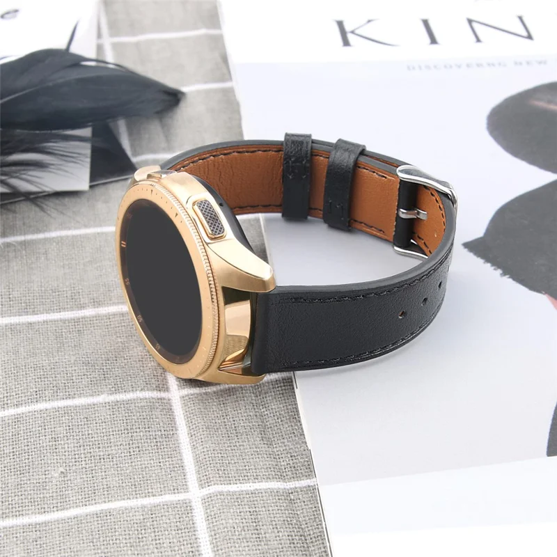 For Huawei Watch GT 42mm / 46mm / Watch GT 2 42mm / 46mm / Samsung Galaxy Watch 46mm Watch Strap Top Layer Cowhide Wrist Band - Black