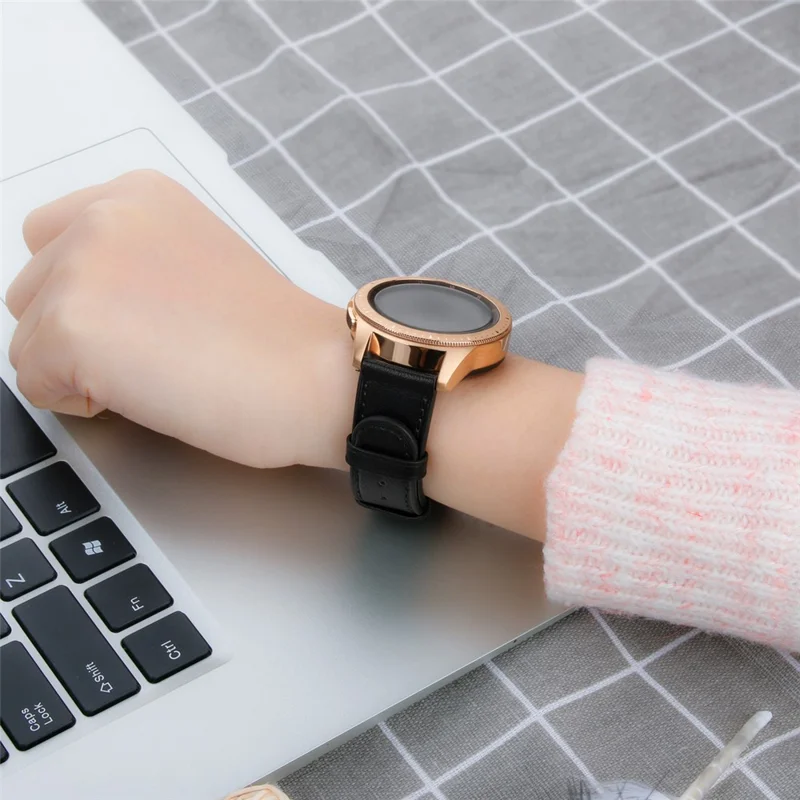 For Huawei Watch GT 42mm / 46mm / Watch GT 2 42mm / 46mm / Samsung Galaxy Watch 46mm Watch Strap Top Layer Cowhide Wrist Band - Black