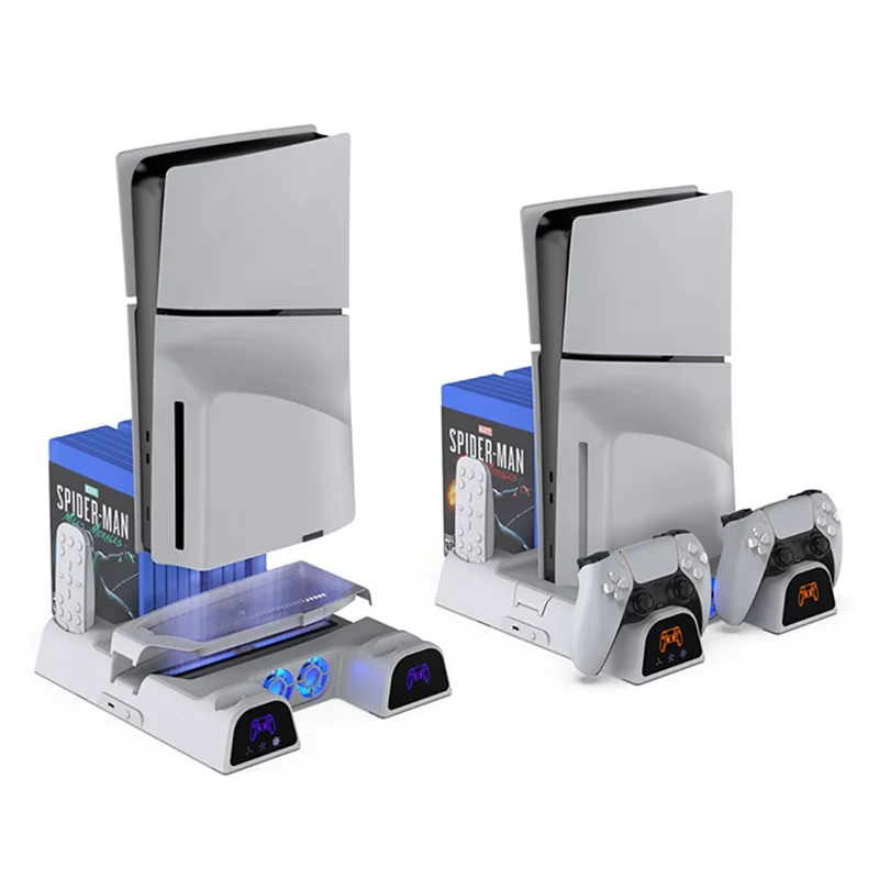 DOBE TP5-3532B For Sony PS5 Slim Cooling Stand with Blue Light – Controller Charging, Disc Storage