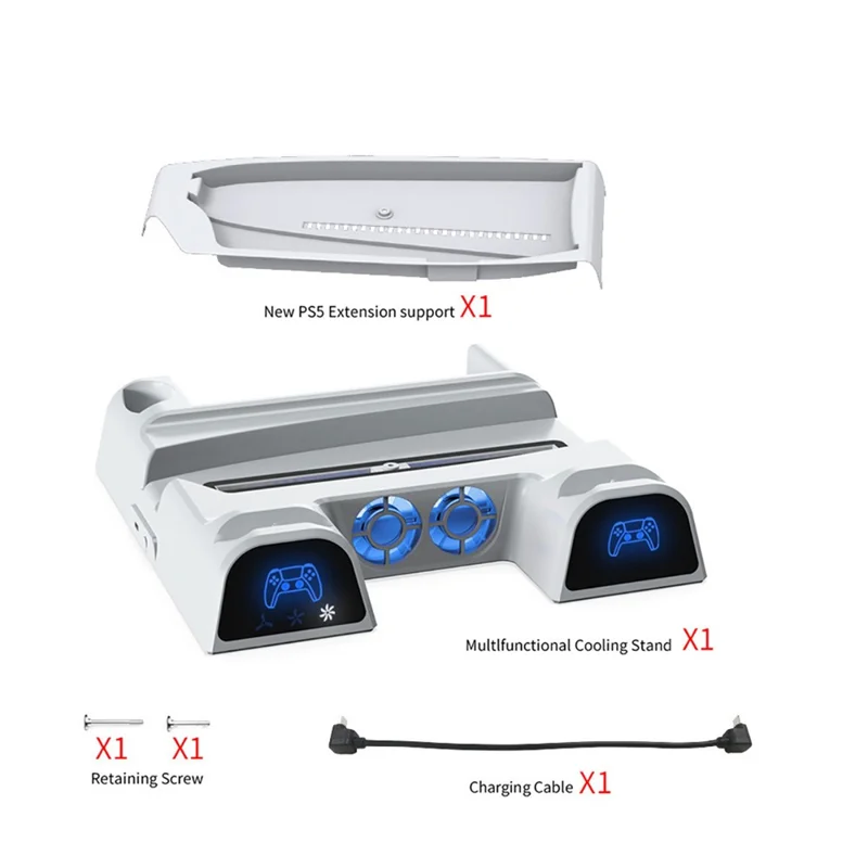 DOBE TP5-3532B For Sony PS5 Slim Cooling Stand with Blue Light – Controller Charging, Disc Storage