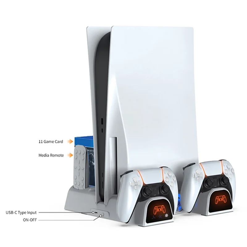 DOBE TP5-3532B For Sony PS5 Slim Cooling Stand with Blue Light – Controller Charging, Disc Storage