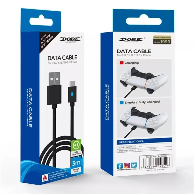 DOBE TY-0803B For Sony PS5 / PS4 / Xbox / Switch Pro Game Controller Phone Type-C Charging Cable, 3m