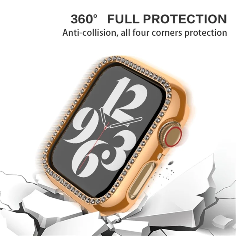 For Apple Watch Series 6 / 5 / 4 / SE (2022) / SE (2023) / SE 40mm Hollow PC Watch Case Rhinestone Frame - Rose Gold