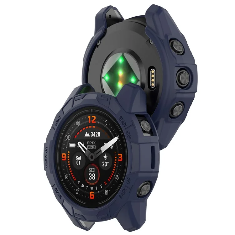 For Garmin Quatix 7 Pro Anti-collision TPU Smartwatch Case Hollow Protective Frame - Midnight Blue