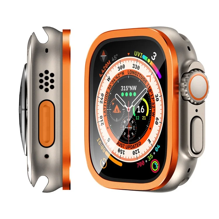 Para Apple Watch Ultra 49mm / Ultra 2 49mm Case Aluminum Alloy Watch Cover with Tempered Glass Film - Orange